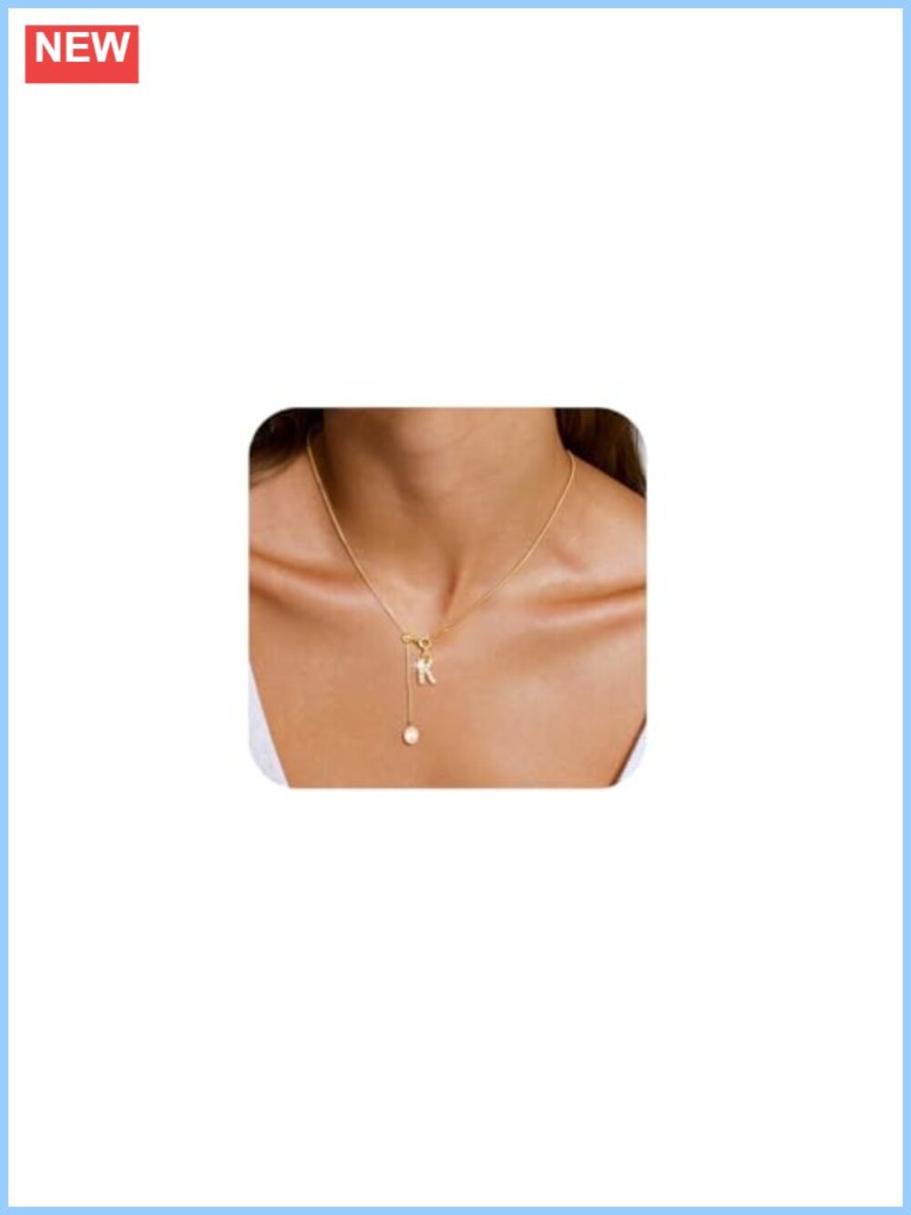 14K Gold Plated Initial Necklace with Freshwater Pearl Adjustable Choker